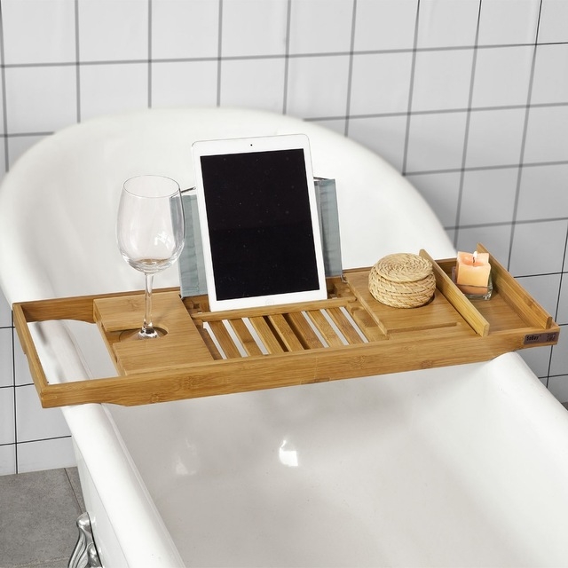 Dagaanbieding - Uitschuifbare Bamboe Badrek voor iPad, telefoon en wijn dagelijkse aanbiedingen